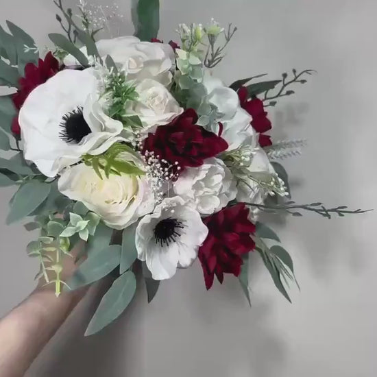 Wedding Bouquet Anemone Bridal Ivory Anemone White Bridesmaids Bouquet Burgundy Dahlia White Anemone Winter Christmas Artificial Flower