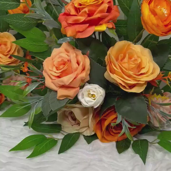 Wedding Aisle Marker Flower Floor Arrangement Whiskey Barrel Décor Orange Ground Arch Burgundy Ivory Burnt Orange Peach Flower