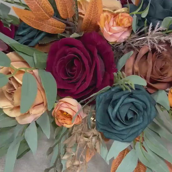 Dark Teal Terracotta Burgundy Centerpiece Wedding Table Decor Teal Rust Wedding Centerpiece Dark Teal Burn Orange Maroon Artificial Flower