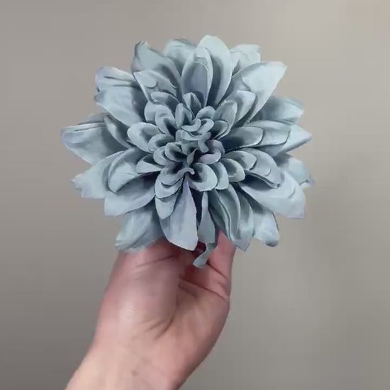 Dusty Blue Flower 4” Artificial Wedding Blue Head Dahlia Flower Dusty Blue Home Decor Wedding DIY Craft Supply Steel Blue Gray Flower Silk