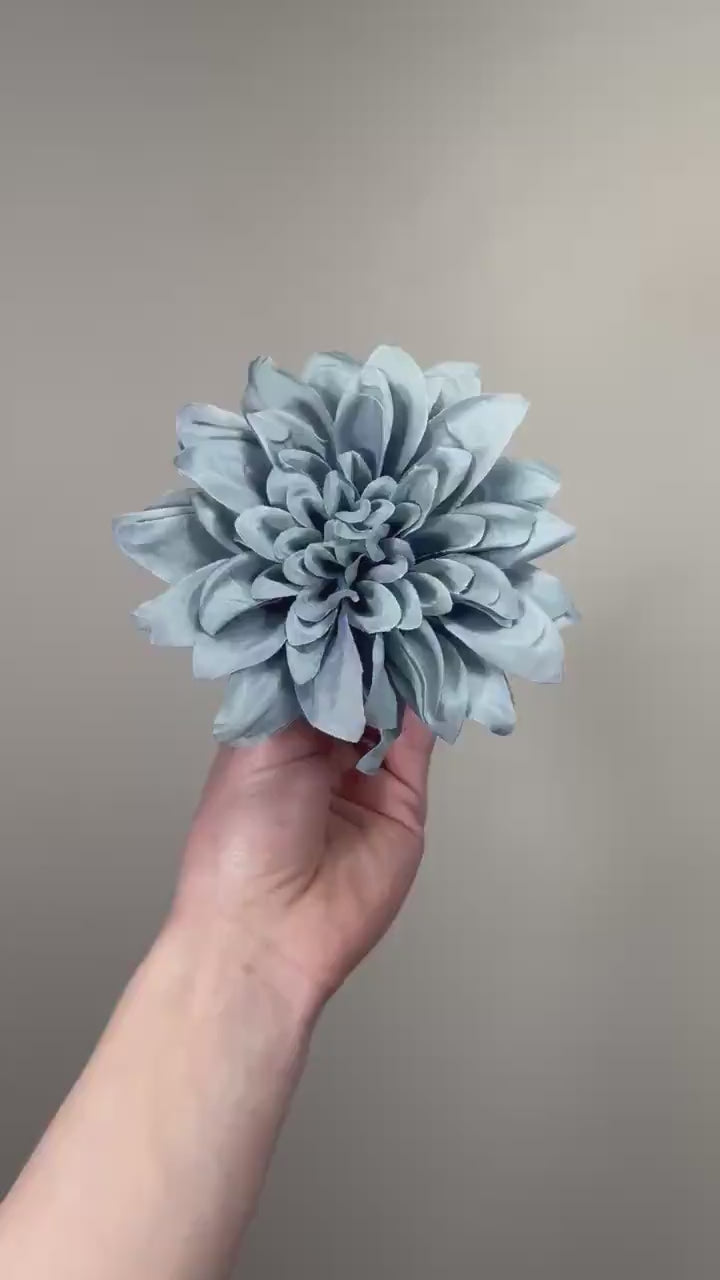 Dusty Blue Flower 4” Artificial Wedding Blue Head Dahlia Flower Dusty Blue Home Decor Wedding DIY Craft Supply Steel Blue Gray Flower Silk