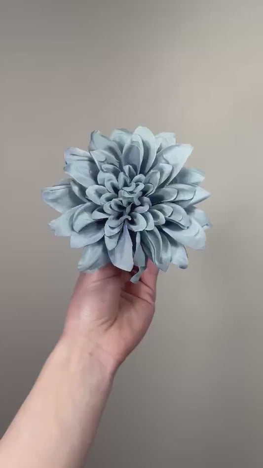 Dusty Blue Flower 4” Artificial Wedding Blue Head Dahlia Flower Dusty Blue Home Decor Wedding DIY Craft Supply Steel Blue Gray Flower Silk