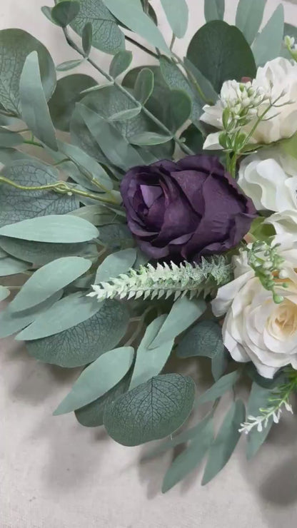Purple Arch Arrangement Wedding White Arch Aisle Arrangement Dark Purple Anemone Arbor Arrangement Plum Lavender Arch Arrangements Ivory