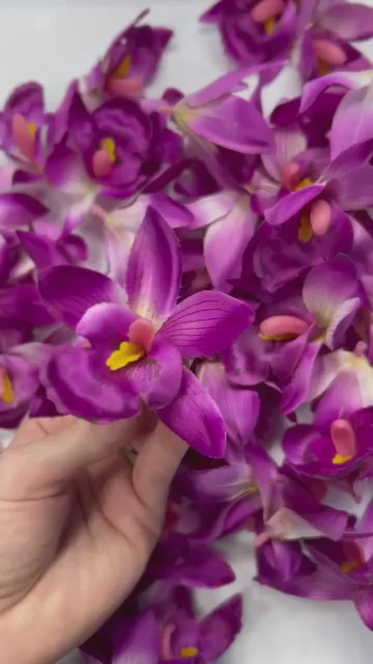 Magenta Orchid Heads Artificial 2.5” Purple Orchid Wedding  Silk Flower Heads Tropical Fuchsia Flower Faux Orchid Wedding Decor DIY