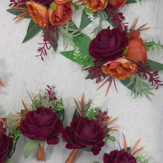 Burgundy Boutonnière Wedding Burnt Orange Wine Red Groom Boutonniere Terracotta Burgundy Groomsmen Boutonnières Fall Artificial Flower