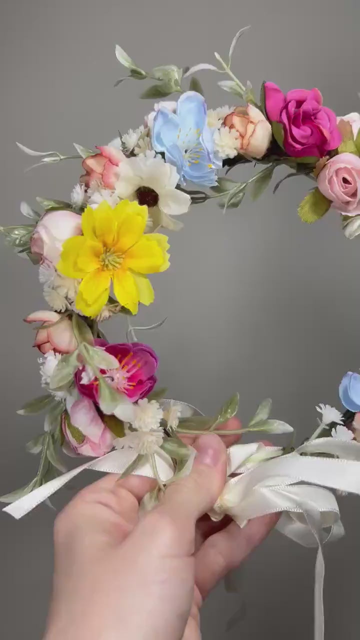 Wedding Flower Crown Multicolor Wedding Bridal Floral Headband Pink Adult Crown Decor Wreath Bridal Crown Rainbow Children Ivory Hair