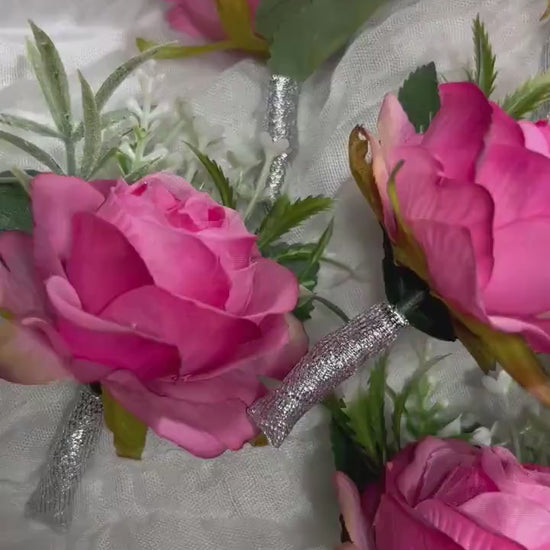 Pink Boutonniere Wedding Groom Pink Groomsmen Boutonnière Hot Pink Boutonniere Fuchsia Viva Magenta Prom Boutonniere Artificial Flower