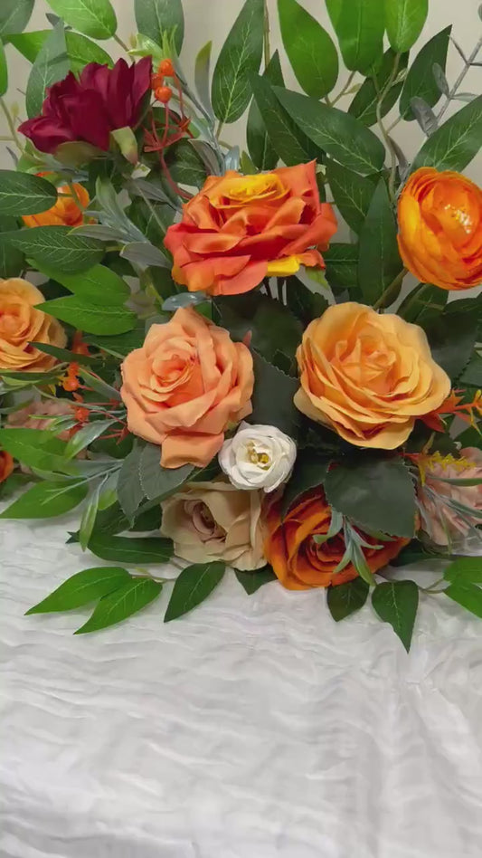 Set of 2 Wedding Aisle Marker Flower Floor Arrangement Whiskey Barrel Décor Burnt Orange Ground Arch Burgundy Ivory Peach