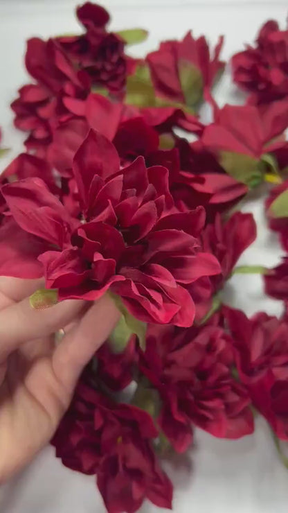 Burgundy Flower Head Wedding Decor Burgundy 3" Dahlia Small Flower Head Wedding DIY Craft Supplies Wedding Burgundy Flower Head Home Decor