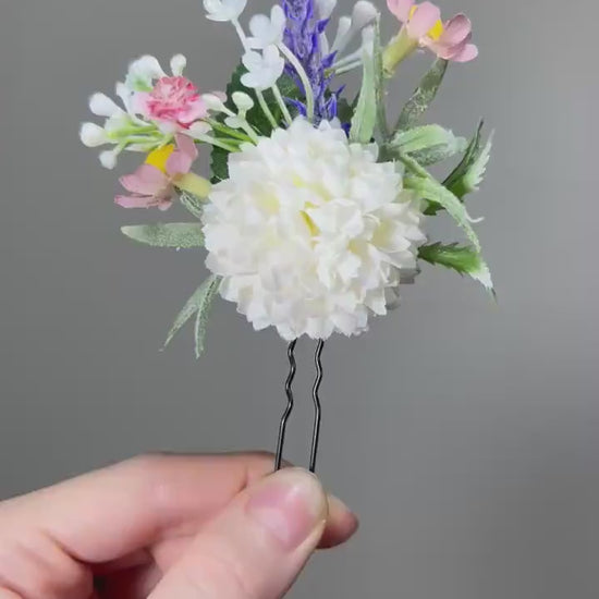 Wedding Hair Pin White Flower Girl Headpiece Floral Bridesmaids Hair Pin Accessories Artificial Flowers Baby Breath Hair Pin Ivory Lavender