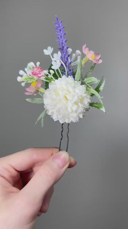 Wedding Hair Pin White Flower Girl Headpiece Floral Bridesmaids Hair Pin Accessories Artificial Flowers Baby Breath Hair Pin Ivory Lavender