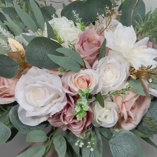 Wedding Bouquet Dusty Rose Bridal Blush Dahlia Wedding Bouquet Ivory Bridesmaids Decor Eucalyptus Pink Flower White Spring Artificial Flower