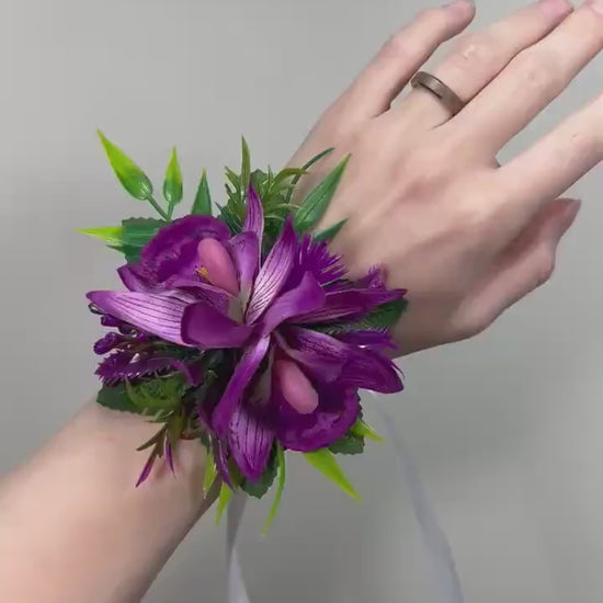 Wedding Purple Corsage Orchid Wrist Dark Purple Corsage Bridesmaids Decor Corsage Mom Accessories Tropical Orchid Corsage Artificial Flowers