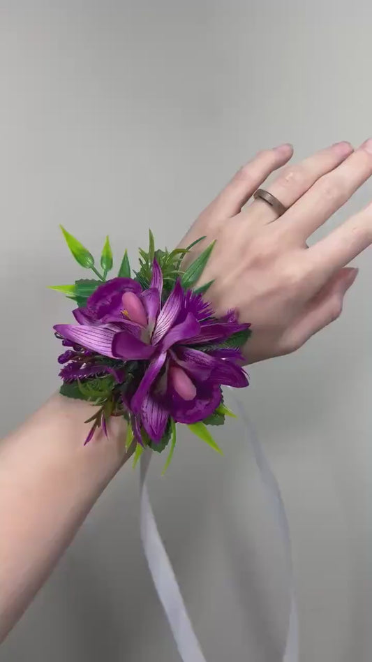 Wedding Purple Corsage Orchid Wrist Dark Purple Corsage Bridesmaids Decor Corsage Mom Accessories Tropical Orchid Corsage Artificial Flowers