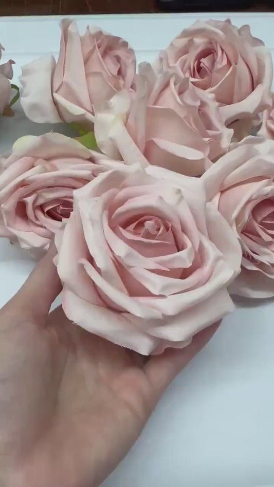 Blush Rose Head 3” Flower Wedding Pink Head Rose Dusty Wedding Fake Roses Blush Pink Home Decor Silk DIY Wedding Supplies Pale Pink Rose