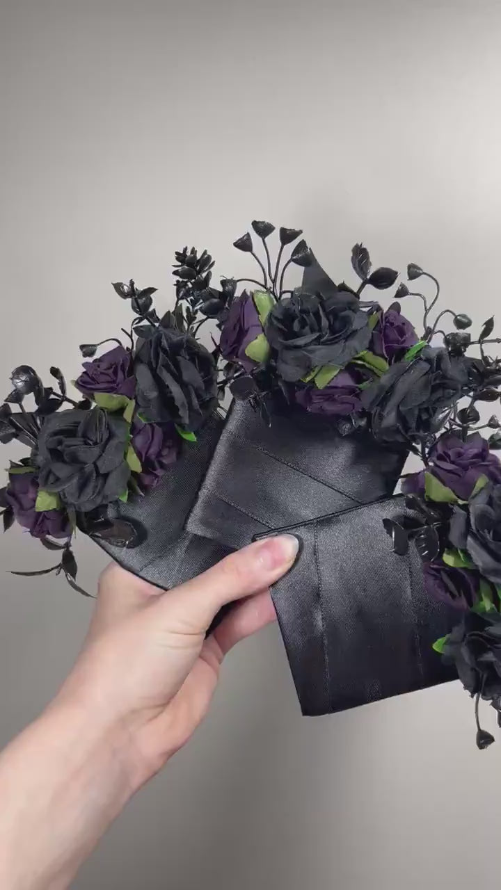 Black Pocket Boutonniere Wedding Groom Boutonnière Black Dark Purple Square Groomsmen Pocket Boutonniere Black Plum Gothic Boutonniere