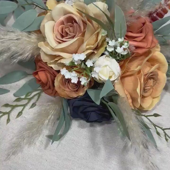 Orange Blue Navy Flower Ball Wedding Boho Centerpiece White Burnt Orange Blue Navy Barrel Decor Table Terracotta Navy Blue Rust Pampas Grass
