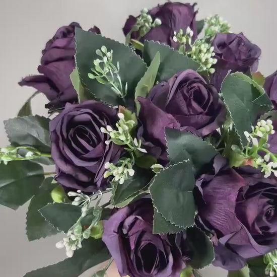 Dark Purple Flower Head Rose Plum Dark Purple Wedding Fake Roses Purple Stem Home Decor Plum Flower Head Artificial Wedding Supplies Craft