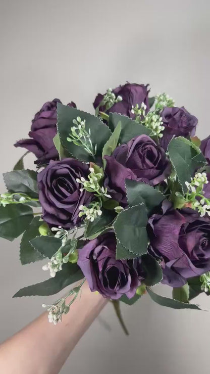 Dark Purple Flower Head Rose Plum Dark Purple Wedding Fake Roses Purple Stem Home Decor Plum Flower Head Artificial Wedding Supplies Craft