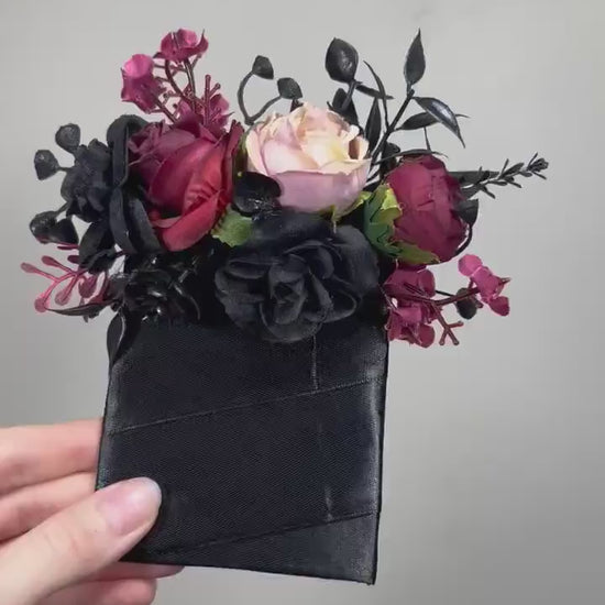 Black Pocket Boutonniere Wedding Groom Boutonnière Square Burgundy Groomsmen Halloween Dusty Rose Burgundy Black Gothic Artificial Flowers