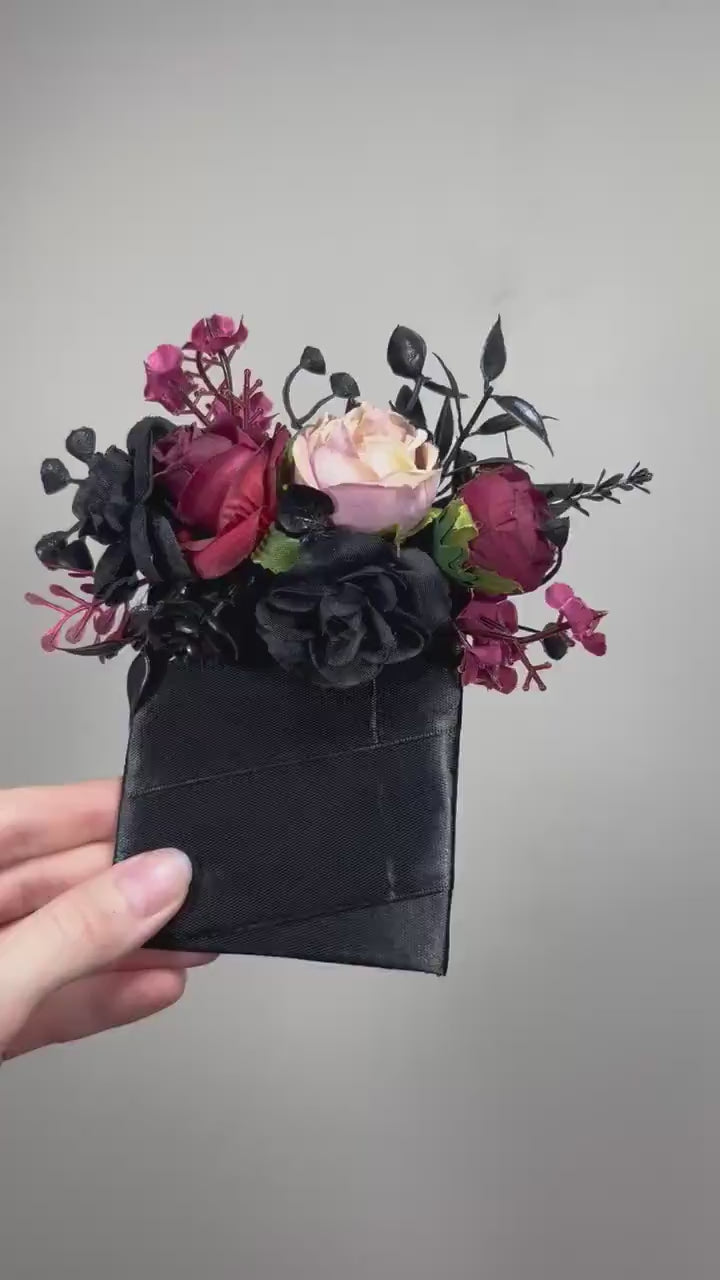 Black Pocket Boutonniere Wedding Groom Boutonnière Square Burgundy Groomsmen Halloween Dusty Rose Burgundy Black Gothic Artificial Flowers