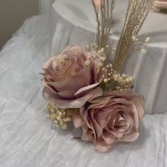 Wedding Cake Decoration Dusty Rose Topper Decor Cake Arrangements Dusty Rose Cake Decoration Artificial Flowers Pink Cake Topper Palm Leave