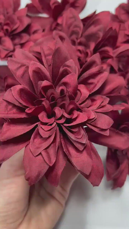 Burgundy Flower Head 4” Wedding Artificial Burgundy Flower Head Craft Supplies Wedding Burgundy Dahlia Heads DIY Home Decor Burgundy Flower