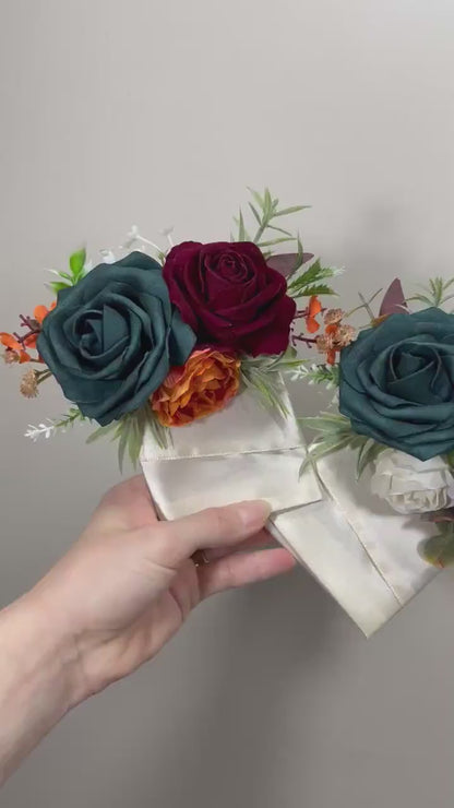 Dark Teal Pocket Boutonniere Wedding Groom Boutonnière Square Teal Burnt Orange Groomsmen Teal Burgundy Boutonniere Rust Dark Teal