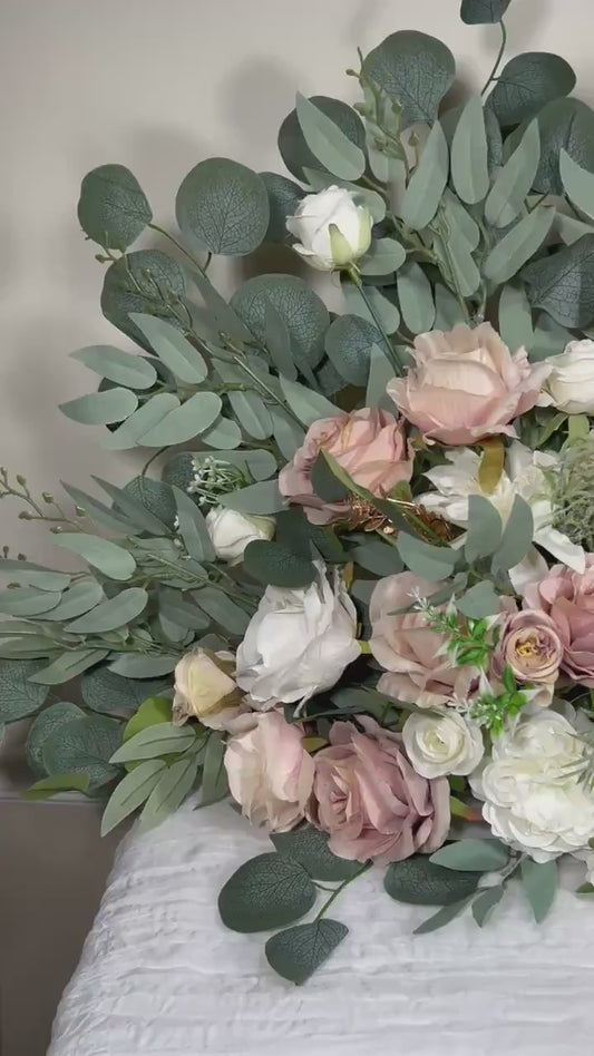 Wedding Floor Arrangement White Blush Pink Rose Dusty Ivory Gold Wedding Aisle Sweetheart Table Floor Arrangement Artificial Eucalyptus