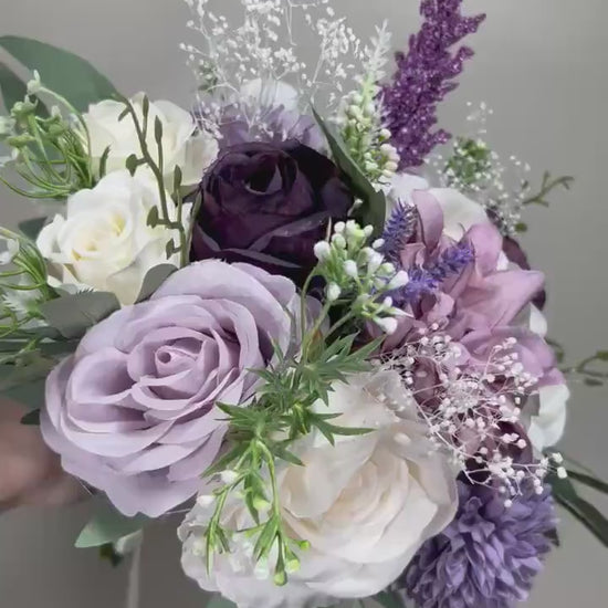 Wedding Lavender Bouquet Purple Bridal Violet Bouquet Plum Bridesmaids Lilac Anemone Hydrangea Eucalyptus White Wild Flowers Artificial