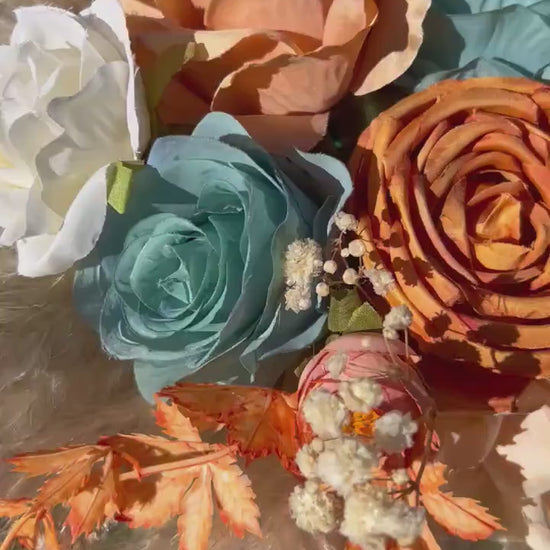 Orange Teal Arch Arrangement Wedding Decor Teal Terracotta Centerpiece Burnt Orange Arbor Arrangement Turquoise Pampas Grass