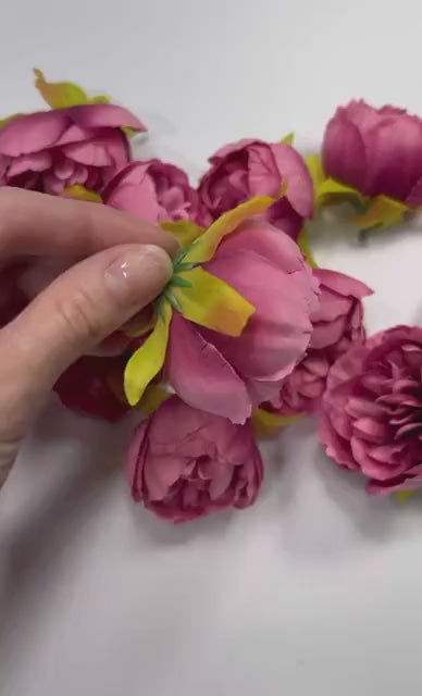 Pink Flower Head Wedding Fushia Artificial Flower Hot Pink Peony Flower Mauve Head Maroon Craft Supplies Wedding Dark Pink Flower Head DIY