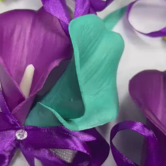 Teal Purple Bouquet Bridal Wedding Turquoise Royal Purple Bouquet Bridesmaids Teal Blue Aqua Bouquet Pampas Grass Eggplant Artificial Flower
