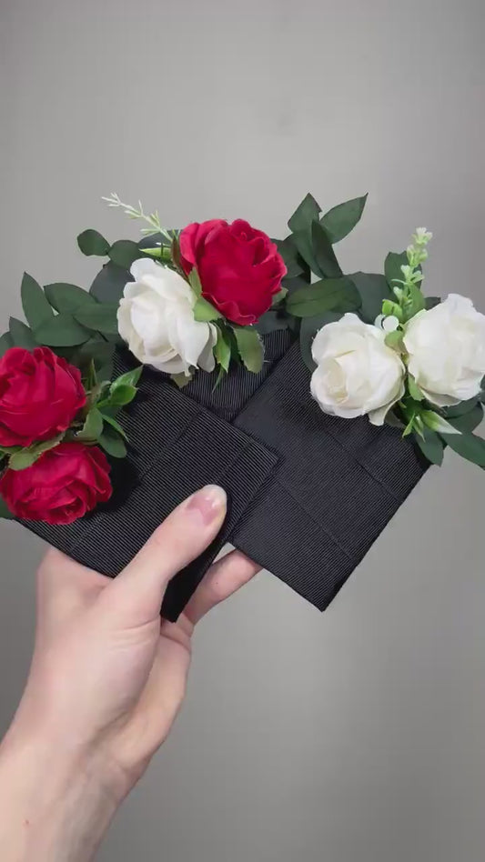 Red White Pocket Boutonniere Wedding Red Christmas Boutonnière Square Groom Boutonniere Red White Boutonniere Winter Square Groomsmen