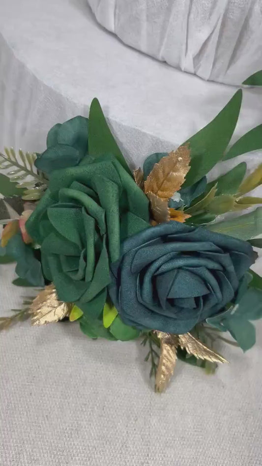 Teal Green Cake Decoration Wedding Emerald Green Cake Topper Decor Gem Cake Arrangements Dark Teal Gold Wedding Hunter Green Decoration