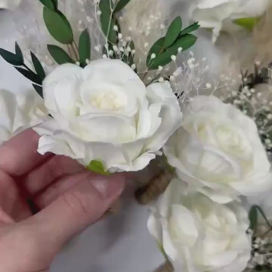White Boutonniere Wedding Baby Breath Boutonnière Groom White Eucalyptus Dried Boutonniere Buttonhole Prom Boutonniere Boho Pampas Grass