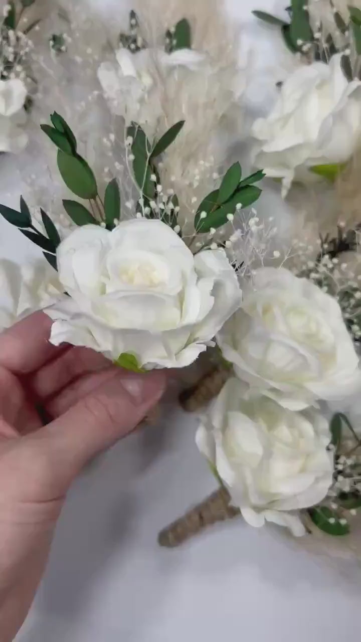 White Boutonniere Wedding Baby Breath Boutonnière Groom White Eucalyptus Dried Boutonniere Buttonhole Prom Boutonniere Boho Pampas Grass