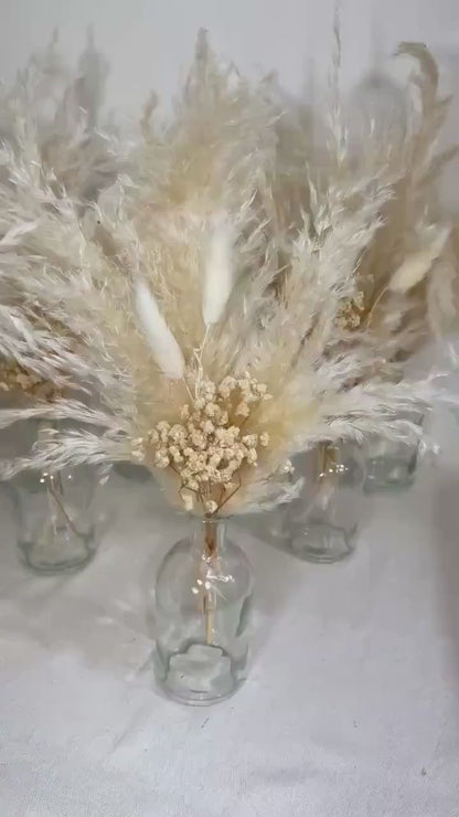 Centerpiece Boho Mini Wedding Dried Bouquet Eucalyptus Baby Breath Ivory Wedding Small Centerpiece Beige Pampas Grass Bunny Tails White