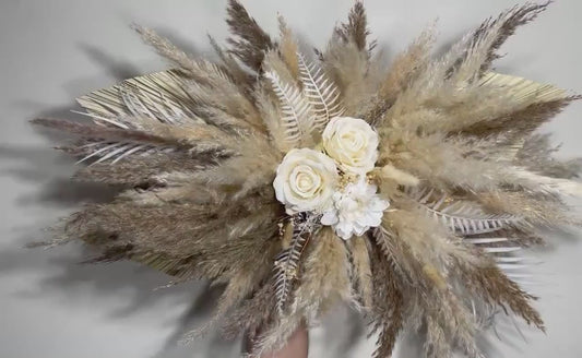 Wedding Arch Arrangement White Pampas Grass Arch Aisle Arrangement Palms Leaves Decor Handmade Artificial Dried Flowers Baby Breath Ivory
