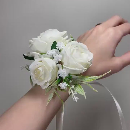 White Corsage Wedding Corsage Wrist Corsage Bridesmaids Decor Wedding White Mom Corsage Accessories Eucalyptus Greenery Artificial Flower