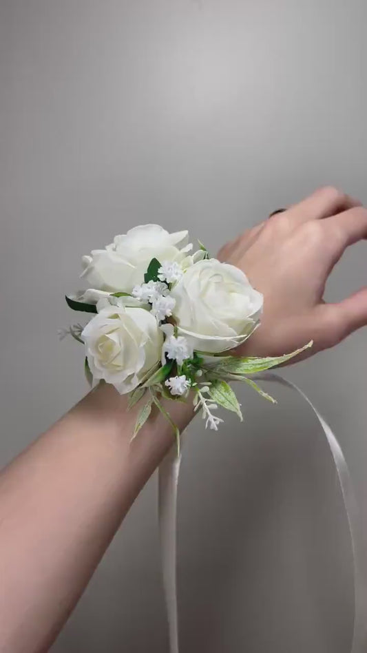 White Corsage Wedding Corsage Wrist Corsage Bridesmaids Decor Wedding White Mom Corsage Accessories Eucalyptus Greenery Artificial Flower