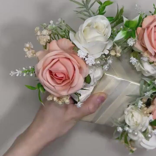 Wedding Pocket Boutonniere White Peach Groom Boutonnière Square Groomsmen Ivory Wedding Pocket Boutonniere Coral Peach Artificial Flowers