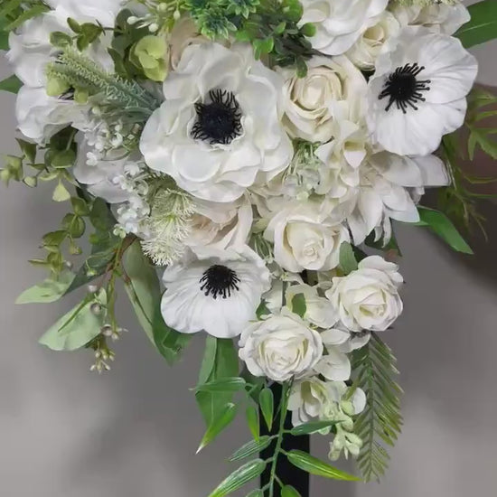 Wedding Bouquet Cascade Anemone White Cascading Bridal Wedding Anemone Bouquet Ivory Bridemaids Bouquet Eucalyptus Artificial Flower