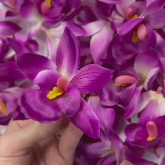 Magenta Orchid Heads Artificial 2.5” Purple Orchid Wedding  Silk Flower Heads Tropical Fuchsia Flower Faux Orchid Wedding Decor DIY