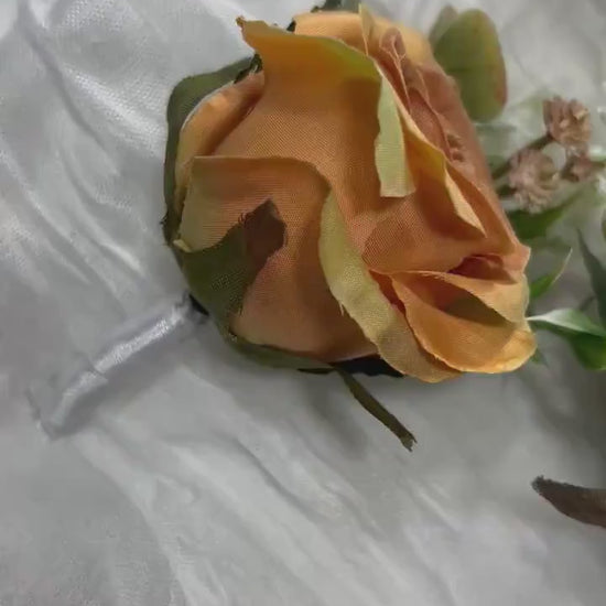 Orange Boutonniere Wedding Groom Burnt Orange Boutonnière Terracotta Groomsmen  Boutonnière Rust Terracotta Groom Artificial Flowers