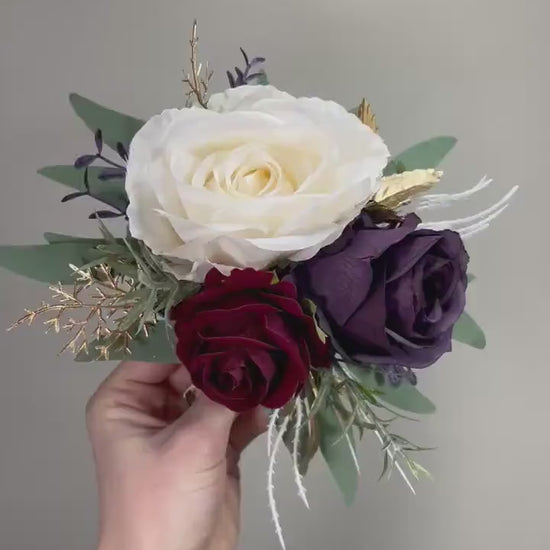 Plum Burgundy Cake Decoration Wedding Cake Topper Dark Purple Wine Red White Artificial Flower Cake Arrangement Plum Burgundy Cake Decor