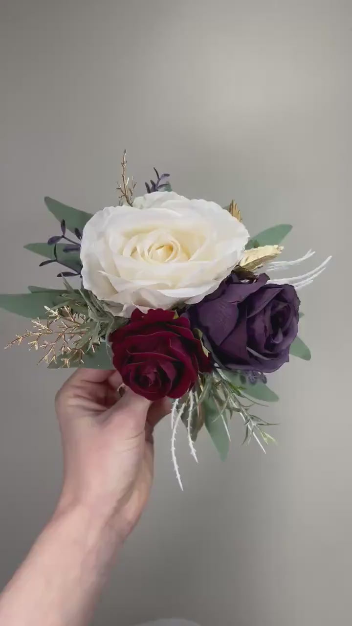 Plum Burgundy Cake Decoration Wedding Cake Topper Dark Purple Wine Red White Artificial Flower Cake Arrangement Plum Burgundy Cake Decor