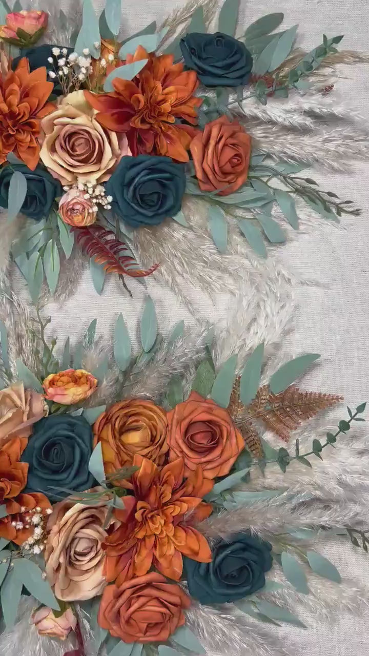 Rust Teal Arch Arrangement Boho Terracotta Dark Teal Wedding Arbor Arrangement Pampas Grass Burnt Orange Teal Blue Arch Arrangement Teal