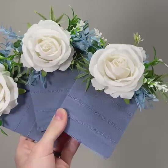 White Blue Pocket Boutonniere Wedding Dusty Blue Ivory Groom Boutonnière Square White Groomsmen Sky Blue Boutonniere Pocket Artiticial