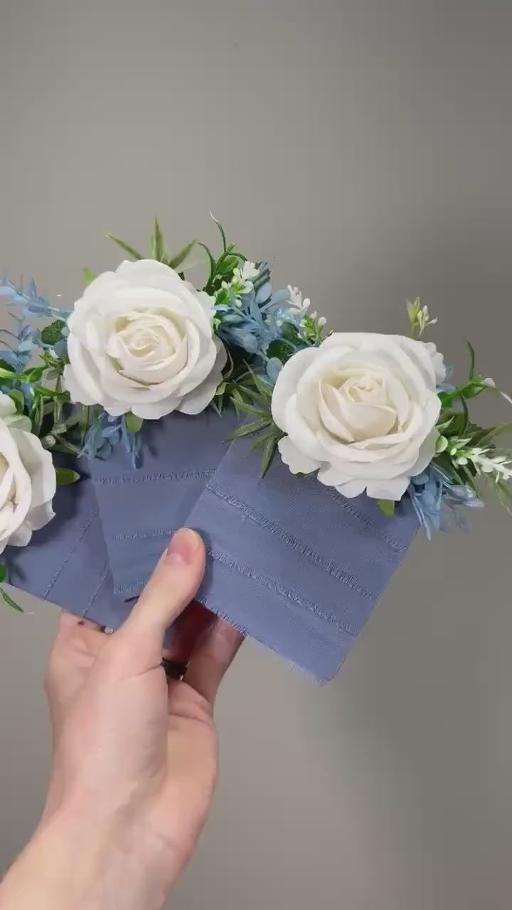 White Blue Pocket Boutonniere Wedding Dusty Blue Ivory Groom Boutonnière Square White Groomsmen Sky Blue Boutonniere Pocket Artiticial